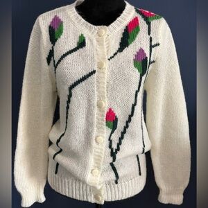 Vintage 70’s cardigan sweater “Lilly of California “ embroidered tulips